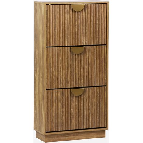 Scarpiera con decoro effetto legno di mango scanalato, 3 ante