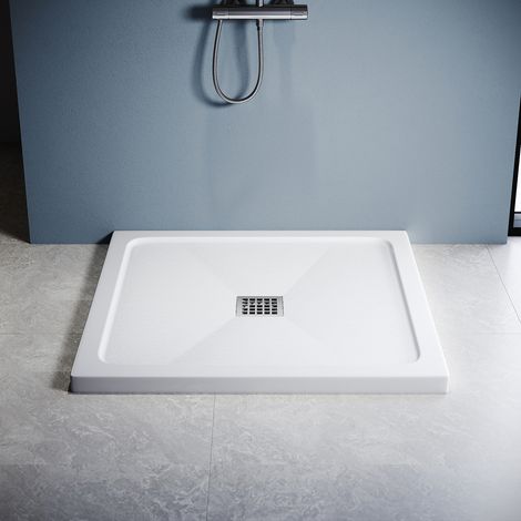 900x900mm ELEGANT Rectangle Shower Tray SMC Anti-slip Shower Enclosure Base with Stainless Steel Drain Cover, White + Free Waste Trap