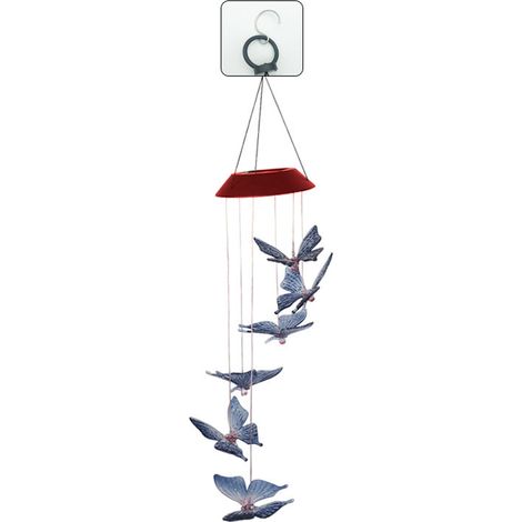 Carillons éoliens papillons d'extérieur, guirlandes lumineuses solaires suspendues, décoration pour arbres de jardin, porche, terrasse, balcon (1/5)