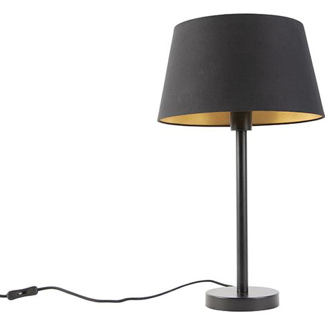 QAZQA Lampada da tavolo con paralume simplo - Classico - Acciaio,Tessuto - Nero - Tondo Max. 1 x Watt (1/4)