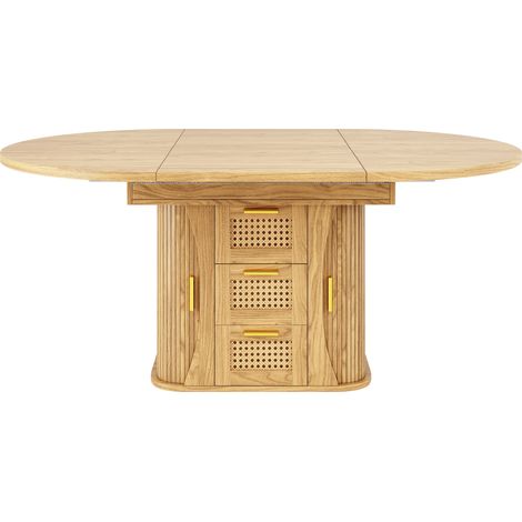 Mesa de comedor extensible con almacenaje 118-158 cm en MDF efecto madera natural (1/5)