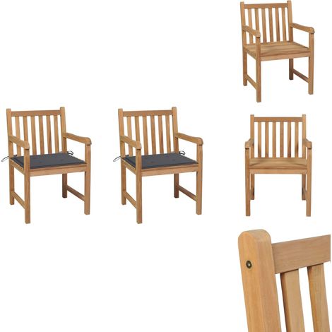 Chaises de jardin lot de 2 et coussins anthracite Bois de teck - Chaise De Jardin - Fauteuil De Jardin - Mobilier De Jardin - Terrasse - Décoration Extérieure (1/5)