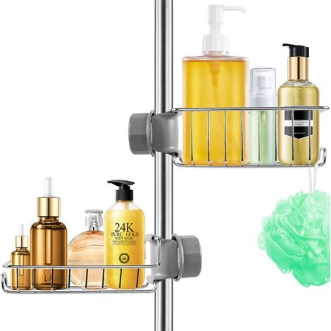 BelleRise - Etagere Douche sans Percage 2pcs, Étagère de Douche à Suspendre INOX, Accessoire Salle de Bain Antirouille, pour Tringle 18-27mm (1/5)