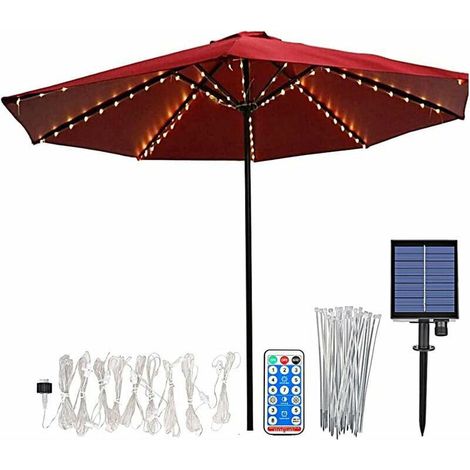 Éclairage Solaire pour Parasol Lampe de Parasol 104 LED avec télécommande 8 Modes Guirlande Lumineuse pour Parasol pour Parasol Jardin Tentes de Camp (1/5)