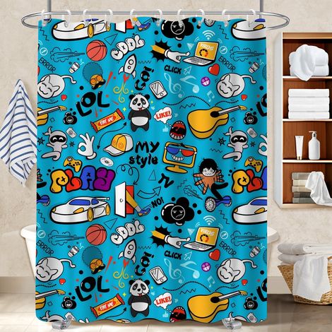 Rideau de bain imprimé polyester 180x180 cocooning rideau séchage rapide pour mobi (1/5)