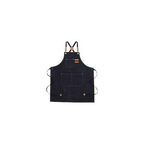 Tablier en coton à dos croisé pour homme et femme, avec grandes poches, tablier de travail ajustable, dimensions approximatives : 75 x 68 cm, noir (1/5)