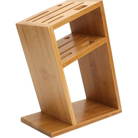 Porte-couteaux en bambou incliné, support multifonctionnel en bambou ajouré, accessoires de cuisine (1/5)