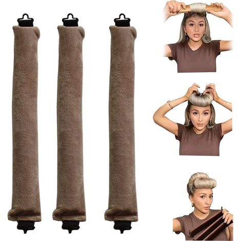 Ensemble de 3 fers à friser sans chaleur - Boucles sans chaleur - Fer à friser - Outil de bouclage - Tissu - Marron clair (1/5)