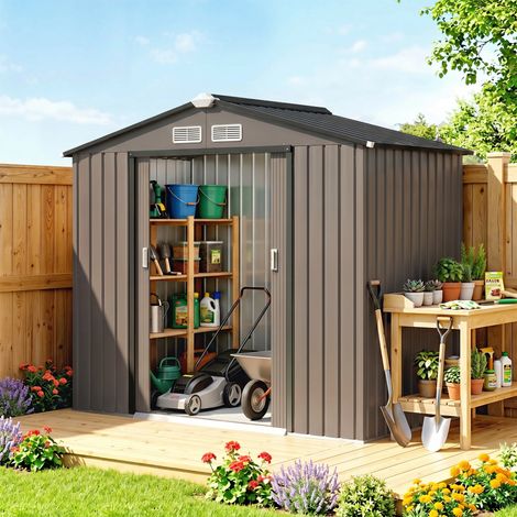 Abri de Jardin 2,77 m² cabane de jardin armoire de jardin Dim. 213L x 130l x 185H cm Porte coulissante Acier marron (1/4)