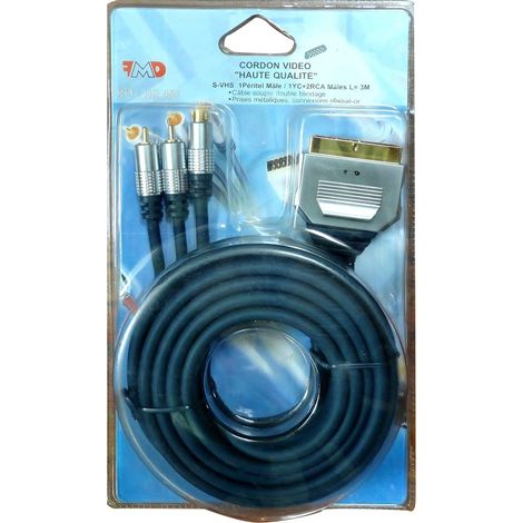 Cordon S-VHS vidéo Haute Qualité 1 Péritel Mâle - 1YC + 2 RCA Mâles 3 m