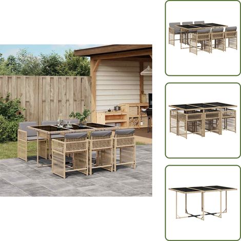 Cuscini da seduta - vidaXL Set Pranzo da Giardino 7 pz con Cuscini Beige Misto Polyrattan - Rattan PE