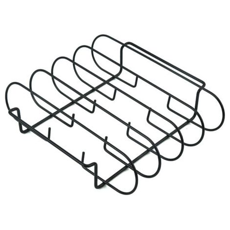 (Schwarz) Rippchenhalter für Barbecue, BBQ-Rippchenständer, Rippchenhalter für Grill, Metall-Rippchenhalter zum Grillen und Räuchern, Hähnchengrillständer, zum Grillen von Steaks, Spareribs, Grillhähn (1/5)