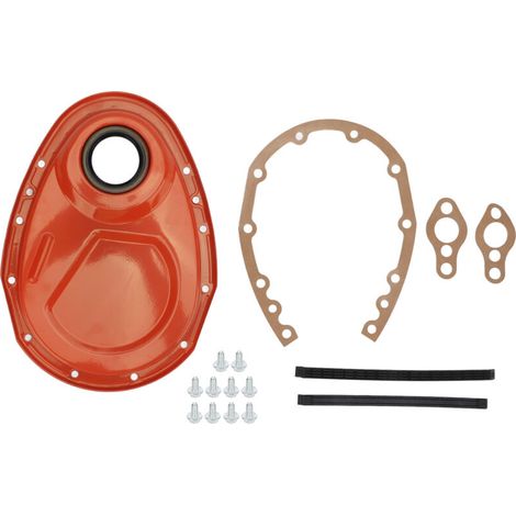 Metal timing chain cover gasket sealing bolt kit for SBC 283 327 305 350 383 400 engines Orange. (1/5)