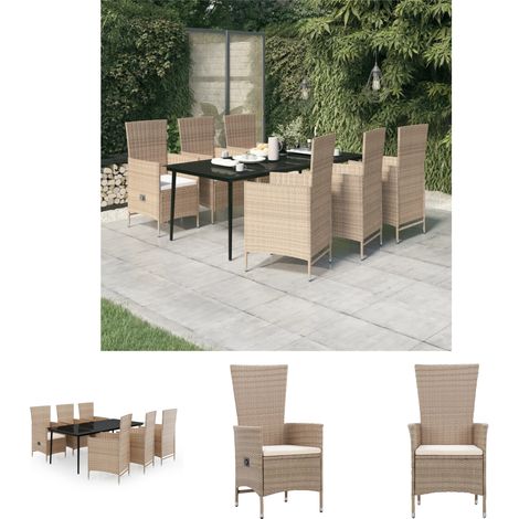 Gartenstühle - vidaXL 7-tlg. Garten-Essgruppe mit Auflagen Beige - Gartenstuhl (1/5)