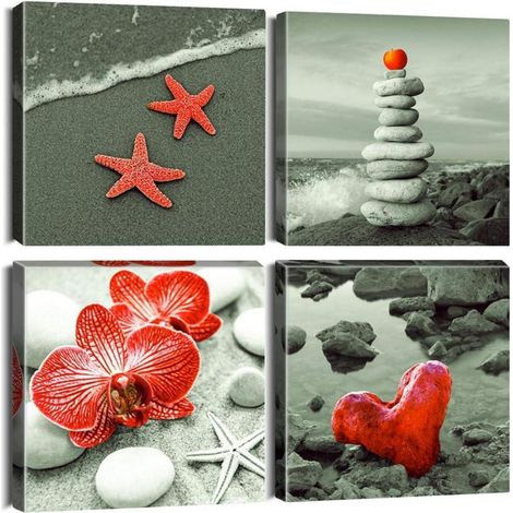 Artscope 4-teilige Leinwandbilder Seaside Red 30x30 cm Moderne Wanddekoration (1/5)