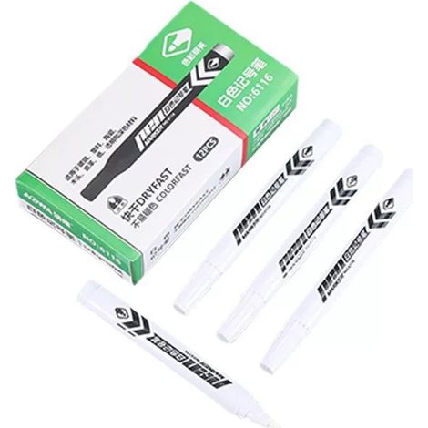 Marqueur blanc imperméable à séchage rapide, encre blanche, encre épaisse à base d'huile, stylo à pointe large, marqueur à pointe unique. (1/4)