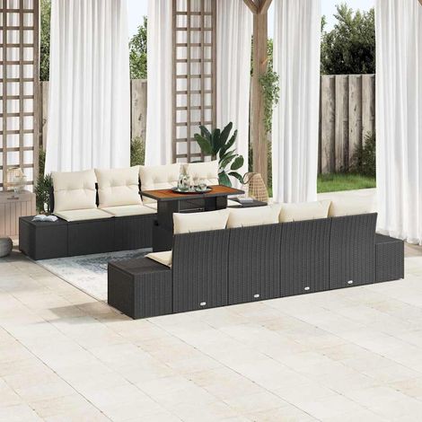 Garten Essgruppe mit Kissen 9 pcs Schwarz und Creme