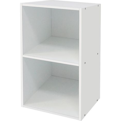 2 Tier Cube Storage Shelf Cabinet Bookcase Display Shelves Chipboard Organiser White (1/5)