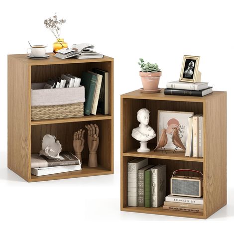 Bibliothèque à 2 Cubes Ouverts 42 X 29,5 X 53,5 CM (Naturel,2) Meuble de Rangement à 3 Niveaux, Étagère Réglable à 5 Positions, pour Livres, Plantes, Étagère, pour Salon, Chambre, Bureau (1/5)