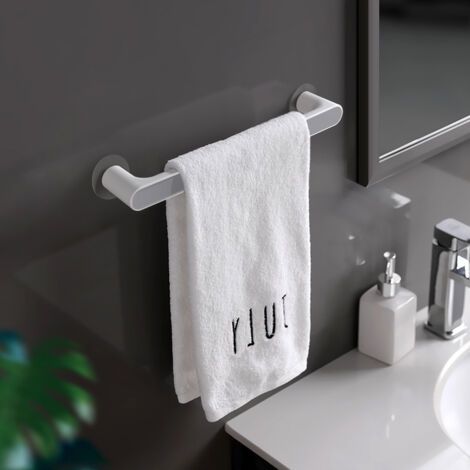 Porte-serviettes court gris style nordique, sans perçage, fixation par ventouse, étagère à serviettes de bain, rangement simple et créatif à une seule barre, sans perçage