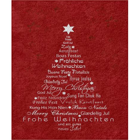 Couverture De Noël - Velours Coral - Imprimé Arbre De Noël Multilingue - Pour Canapé Ou Sieste - 101,6 x 127 cm - Rouge - 1 Pièce (1/5)