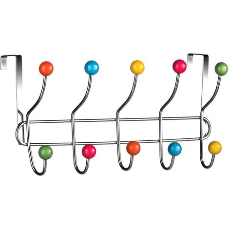 1 Portemanteau à suspendre, 10 crochets chromés, boules en céramique multicolore, pour entrée ou couloir (1/5)