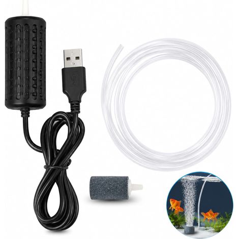Compact Quiet USB Aquarium Air Pump, Small Oxygen Pump with USB Cable, Air Stone and Silicone Hose for Aquariums, Small Ponds, Transport and Outdoor Activities (1/5)