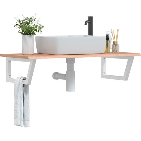 Basin Shelf Wall Mounted Steel and Solid Wood Oak vidaXL