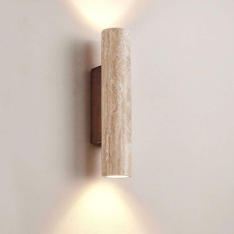 Applique Murale LED Moderne, en Travertin Jaune Naturel, Simple, avec Double Éclairage Haut et Bas, pour Chambre, Salon, Couloir.-H32cm (1/5)