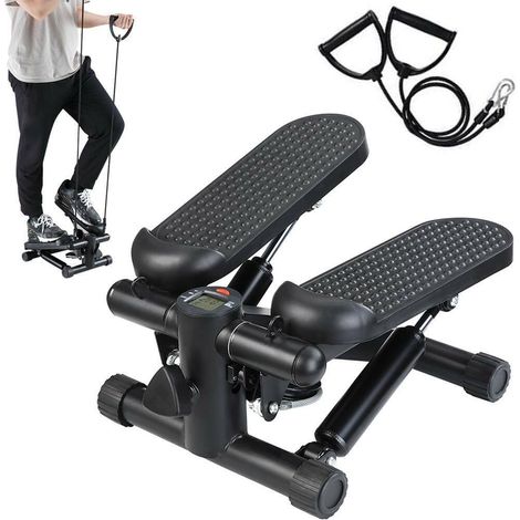 Stepper Allenamento Cardio Fitness Palestra Antiscivolo + Manubri Elastici Nero (1/5)