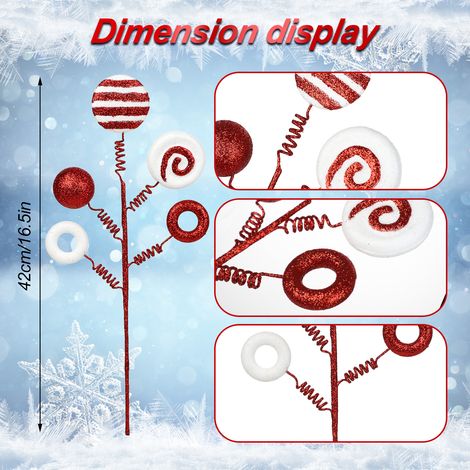 6 x 42 cm große Weihnachtssüßigkeiten-Picker, DIY-Weihnachtsglitzer-Süßigkeiten-Picker für Weihnachtsbastelarbeiten, Kranz, Vase, Rot (1/5)