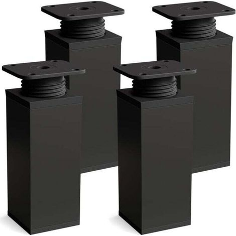 Furniture legs, set of 4. Design: Matte black. Height: 60mm, adjustable. Angular shape. (1/4)