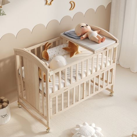 Lit bébé évolutif 120x60 cm en pin naturel, extensible, sans matelas - CHICFURN (1/5)