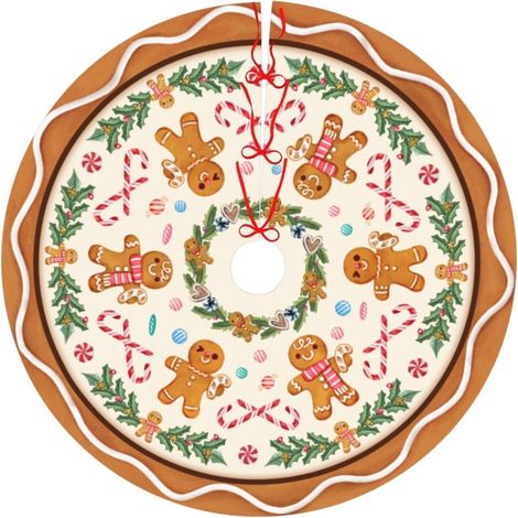 Tapis de sapin de Noël en pain d'épices, ornement et décoration de sapin pour Noël, Halloween, Thanksgiving, pour fêtes de fêtes, utilisable en intérieur et en extérieur, de 30 pouces. (1/4)