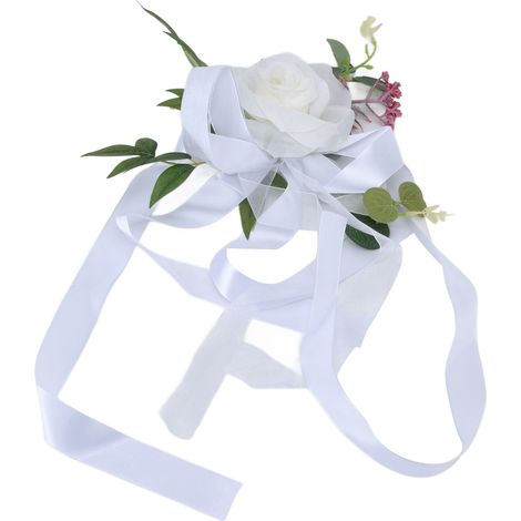 Décoration de chaise de mariage style nordique avec fleurs artificielles, idéale pour les photos et les fêtes d'anniversaire (blanche). (1/5)