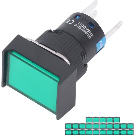 Beleuchteter Drucktaster 25 Stück, rechteckiger selbstverriegelnder Schalter 220V, 16mm, grün, BEMLA1611DSJ, Momentansteuerung. (1/5)