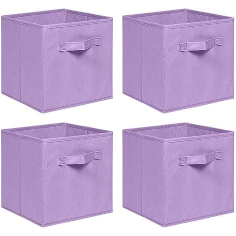 Foldable Storage Boxes,Non-Woven Fabric Storage Box Set,Storage Drawers for Cube Storage Unit,26.5x26.5x28 cm (Light Purple, Set of 4)