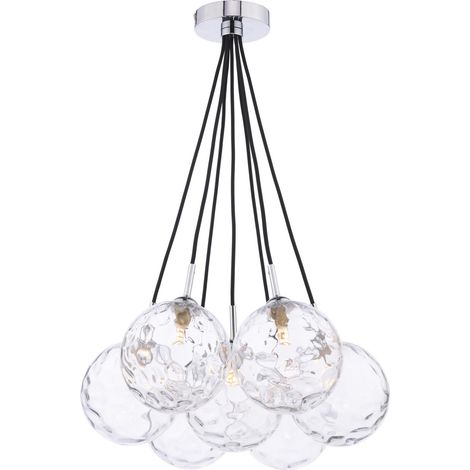 Dar Elpis Suspension Elpis à 7 lumières, finition chrome poli et verre clair alvéolé (1/2)