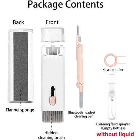 Cepillo de limpieza multifuncional 7 en 1 para teclado de computadora, bolígrafo de limpieza de auriculares para AirPods Pro, kit de herramientas de limpieza de pantalla de MacBook (1/2)