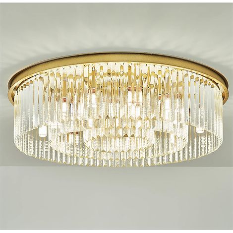 HAUTOUR Plafonnier en Cristal de 60 cm, Lustre Doré, lustre chambre, Lampe Ronde LED, Plafond Transparent, 8E14 LED, Lampe de plafond, Éclairage pour salon, Zone éclairée, 5 ㎡-20 ㎡ (1/5)