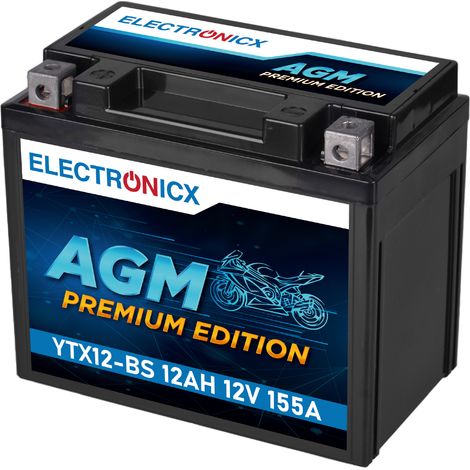 Electronicx YTX12-BS AGM Motorradbatterie 12V 12Ah - Wartungsfrei - Motorrad Quad