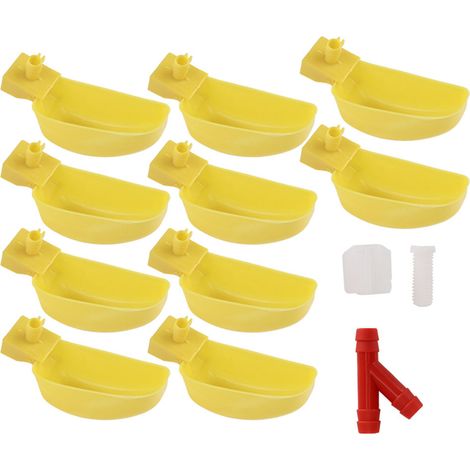 Ensemble de 10 abreuvoirs automatiques jaunes pour cailles et poulets, pour l'hydratation quotidienne en cages, poulaillers ou élevages domestiques.-AquaForge (1/5)