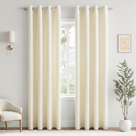 Rideau Occultant Thermique Isolant Anti Froid et Chaleur 140x225 cm Blanc Crème, Rideaux Opaque pour Salon Moderne Chambre Fenetre Porte, 2 Panneaux de Rideaux Intérieurs à Oeillets (1/5)