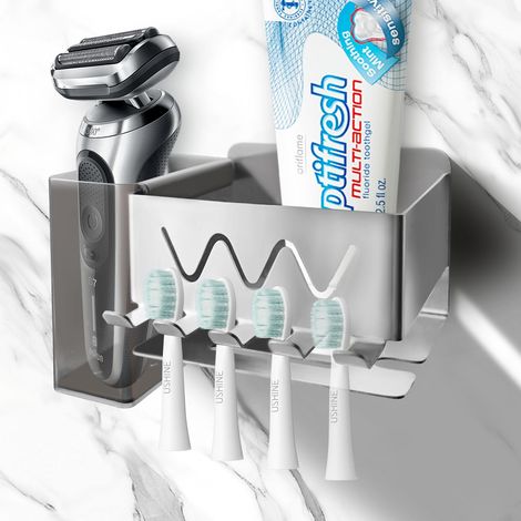 Support de brosse à dents murale, 304 acier inoxydable, boîte amovible pour 4 têtes, support de brosse à dents électrique (1/5)