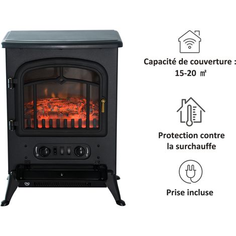 Poêle Électrique Rétro - Cheminée d'Appoint à Effet Flamme LED Réaliste, Thermostat 2000W, Design Vintage Noir pour Salon (1/5)