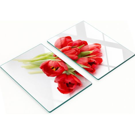 Küchenschneidebretter aus Glas mit rotem Tulpenmotiv, 2 x 40 x 52 cm (1/5)