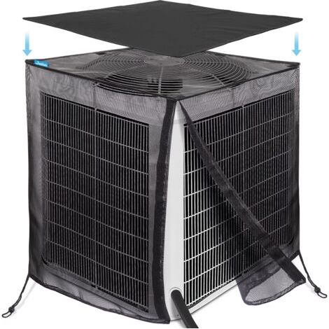 Housse de climatiseur entièrement en maille avec dessus imperméable 600 D amovible, 81,3 x 81,3 x 91,4 cm, protection extérieure contre les feuilles, les mauvaises herbes, le bois de coton et (1/5)