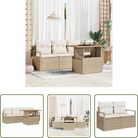 Gartentisch - Garten-Sofa-Set mit Kissen 5 pcs Beige und Creme (1/5)