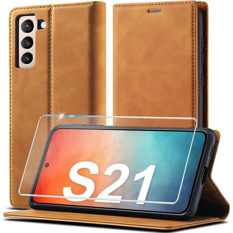 Coque portefeuille en cuir pour Samsung Galaxy S21 avec béquille et protection d'écran (1/5)