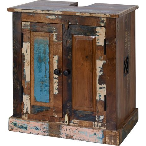 Waschbeckenunterschrank Altholz 60x43x66 mehrfarbig lackiert NATURE OF SPIRIT BAD 101